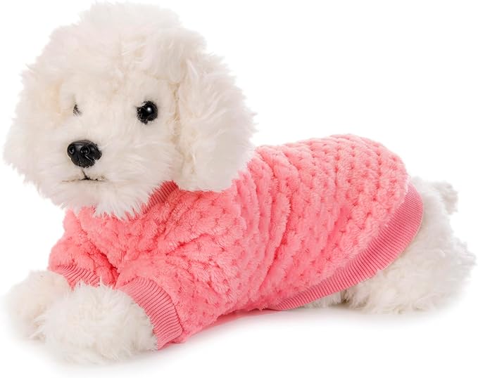 POMIU Dog Sweater, Dog Sweaters for Small Medium Dogs or Cat, Warm Soft Flannel Pet Clothes for Dogs Girl or Boy, Dog Shirt Coat Jacket (Peach+Purple+Rose, Large)