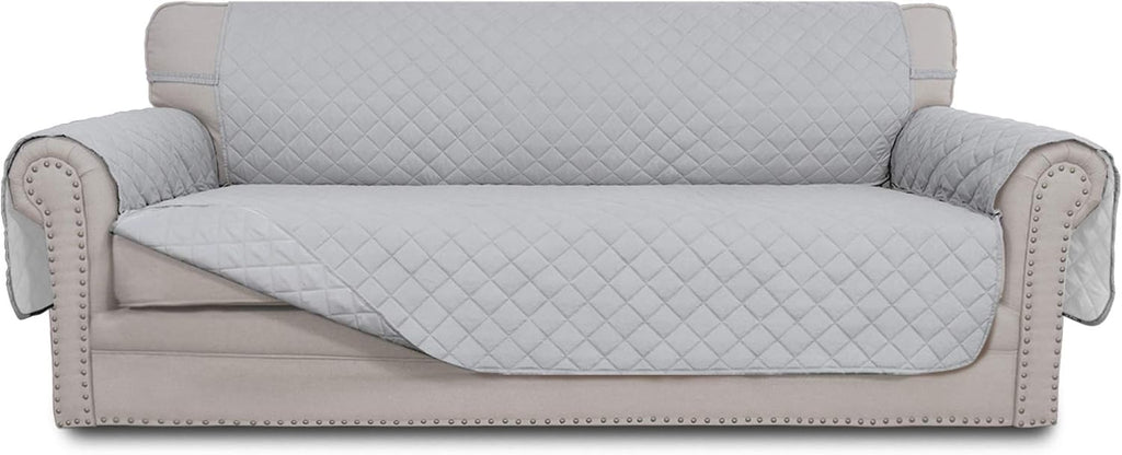Easy-Going Reversible Oversized Couch Cover for 3 Cushion Couch Sofa Cover for Dogs Water Resistant Furniture Protector Cover with Foam Sticks for Pet (Oversized Sofa, Light Gray/Light Gray)