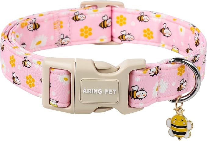 ARING PET Summer Dog Collar, Cute Pink Bee Daisy Floral Pet Collars with Quick Release Buckle for Puppy Small Medium Large Boy Girl Dogs-S