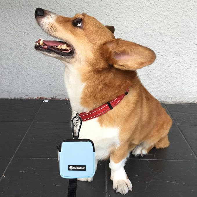 COOWONE Dog Treat Pouch Pocket Sized Pet Puppy Training Pouch for Dog Training Behavior Aids, Waterproof Nylon Fabric Dog Poop Bag Holder, Hands Free Dog Walking Bag with Metal Carabiner (Blue)