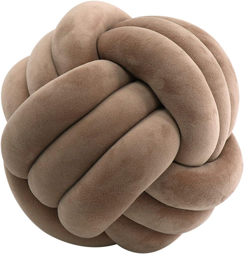 Round Throw Pillow, Soft Handmade Knot Ball Pillows, Home Decoration Pillow, Knotted Plush Toys Throw Pillow (7.5 inches, Khaki)