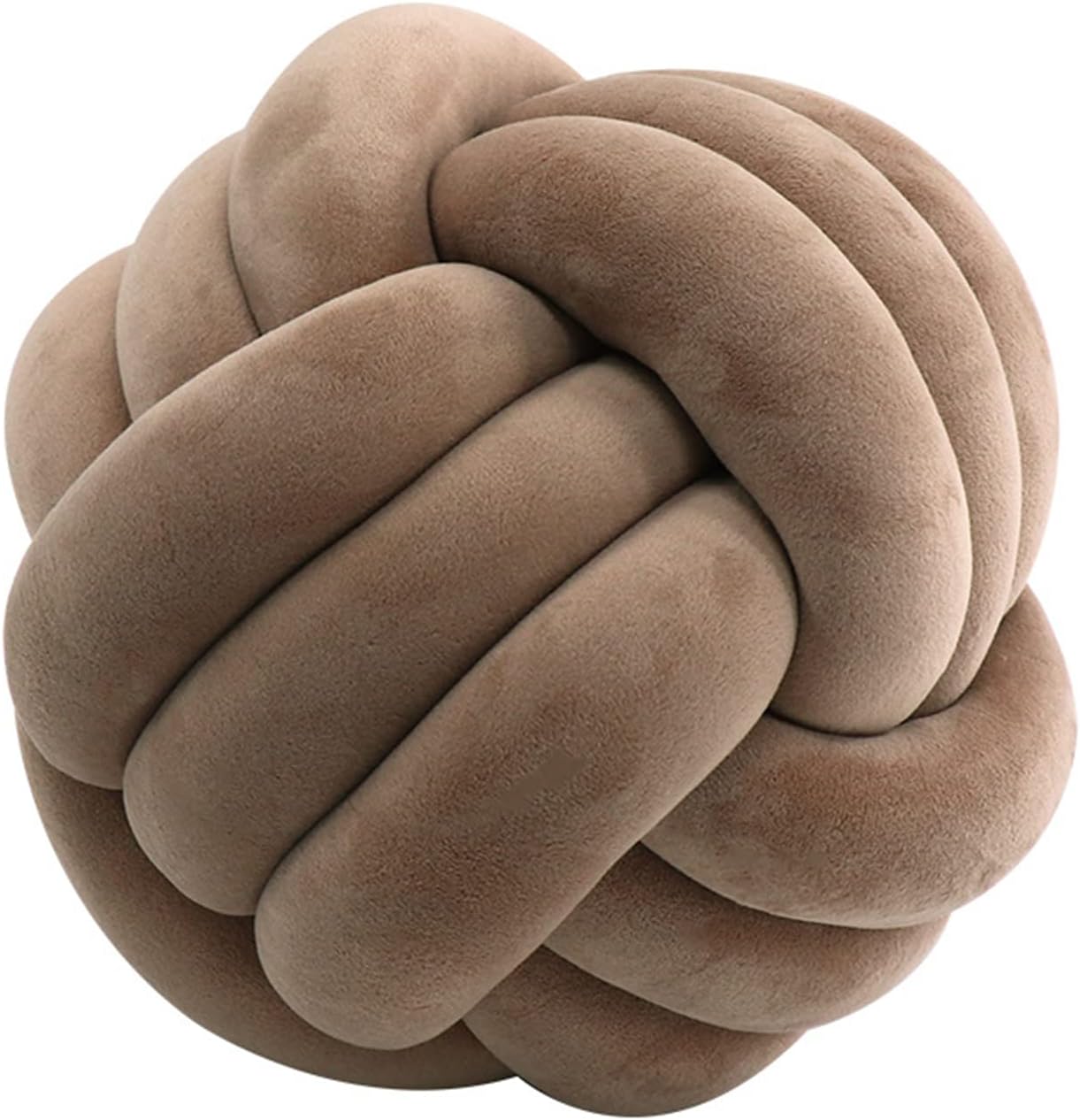 Round Throw Pillow, Soft Handmade Knot Ball Pillows, Home Decoration Pillow, Knotted Plush Toys Throw Pillow (13.5 inches, Khaki)