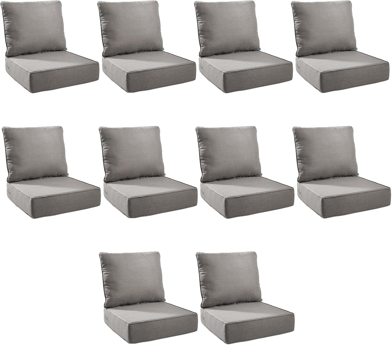 Outdoor Cushion Set for Furniture Patio Furniture, UV Resistant, Water Resistant - 6 Inch Thick Foam Garden Cushions – 22x24 Inch Patio Seat Covers for Chair/Sofa/Couch | Grey | 10-Pack |
