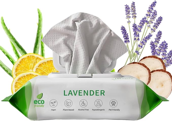 Dog Wipes for Paws and Butt Ears Eyes | Organic Pet Wipes for Dogs | Hypoallergenic Lavender Scented Dog Wipes Cleaning Deodorizing | Extra Thick Plant Based Wipes Dogs Cats Pets | 100 Count