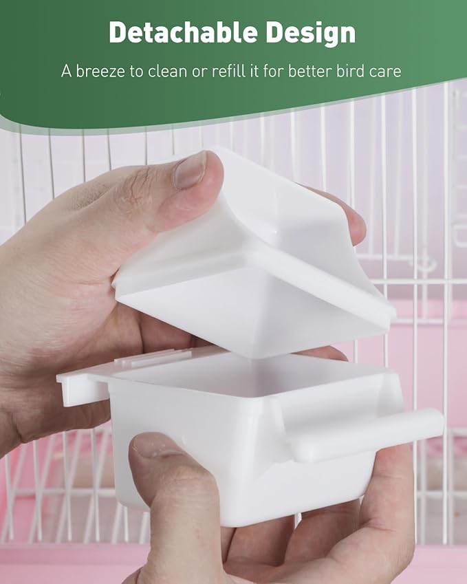 Pawfly 2 Pcs Bird Feeder, Hanging Plastic Water Dispenser with Hooks, Food Bowl for Small Parakeet Cockatiel Canary Parrot