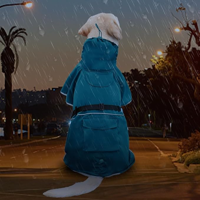 Reflective Dog Raincoat Waterproof Adjustable Dog Hooded Poncho Raincoat for Medium Large Dogs, Lightweight Pet Rain Jacket(Blue, 4XL)