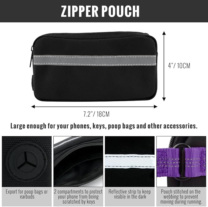 Plutus Pet Hands Free Dual Handle Retractable Bungee Leash with Reflective Stitches, Adjustable Waist for Dogs Walking, Jogging, for Medium Large Dogs