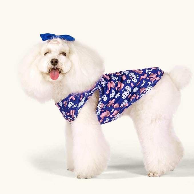 CuteBone 4th of July Dog Shirts 2-Pack Soft Pet Clothes Breathable Summer Vest for Small Puppy and Stretchy Cat Apparel 2BX13XS