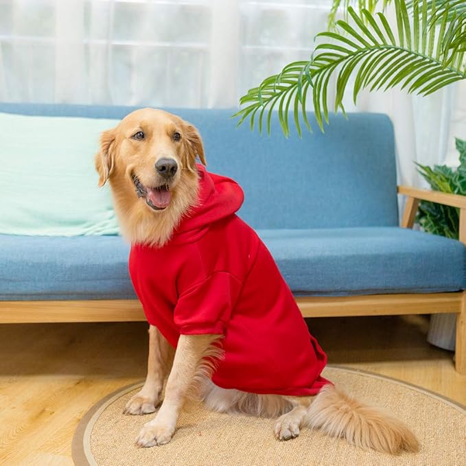 KOOLTAIL Basic Dog Hoodie - Soft and Warm Dog Hoodie Sweater with Leash Hole and Pocket, Dog Winter Coat, Cold Weather Clothes Sweatshirt for Small Medium Large Dogs Puppy Cat Boys Girls Red L