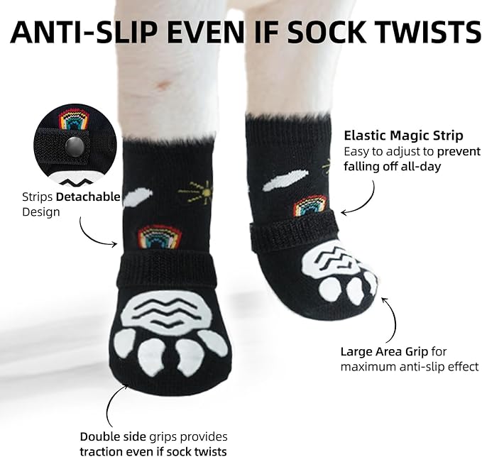 PUPTECK 2 Pairs Anti-Slip Dog Grip Socks for Hot/Cold Pavement, Traction Shoes for Senior Dogs Hardwood Floors Control, Boots with Grippers to Prevent Licking Paws Protectors Booties Outdoor