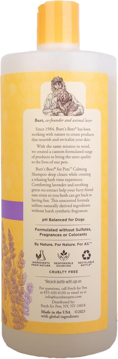Burt's Bees for Pets Calming Dog Shampoo with Lavender and Green Tea, 95% Natural Origin Formulas, Calming Lavender Dog Shampoo - Gentle Dog Shampoo, Best Dog Shampoo, Lavender, 32 oz