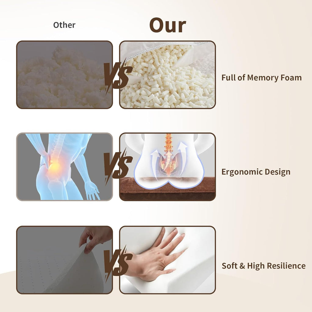 Chair Cushions for Dining Chairs, Tufted Foam Kitchen Chair, Non-Slip Seat Cushions with Ties Set of 4, 15.5" x 15.5" x 4", Brown