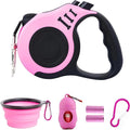 PETIMP Retractable Dog Leash Lightweight 16FT Leash, with Folding Bowl,Dispenser,Waste Bags, for Small Medium Dogs(Pink)