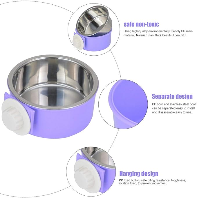 Crate Dog Bowl Removable Stainless Steel Water Food Feeder Bowls Cage Coop Cup for Cat Puppy Bird Pets