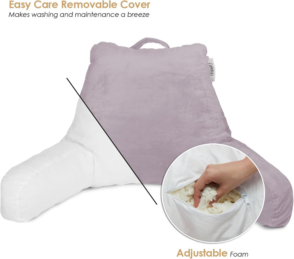 Nestl Reading Pillow for Kids & Teens with Shredded Memory Foam, Backrest Pillows for Reading, Watching, and Gaming, Use on the Couch, Bed, or Floor Adjustable Support with Washable Cover Dusty Purple