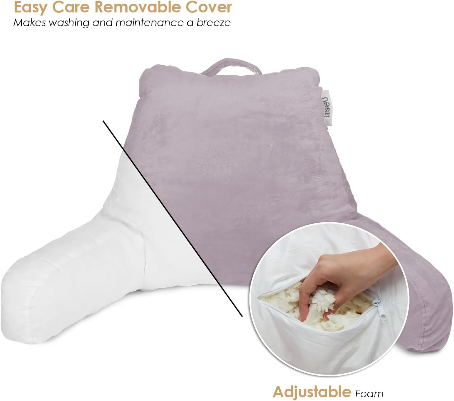 Nestl Reading Pillow for Kids & Teens with Shredded Memory Foam, Backrest Pillows for Reading, Watching, and Gaming, Use on the Couch, Bed, or Floor Adjustable Support with Washable Cover Dusty Purple