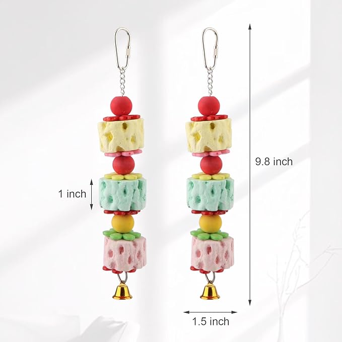 Wontee Bird Chewing Toys Bird Beak Grinding Stone Parakeet Treats for Budgies Cockatiels Conures Quaker Senegal Parrot (Medium: 9.8")