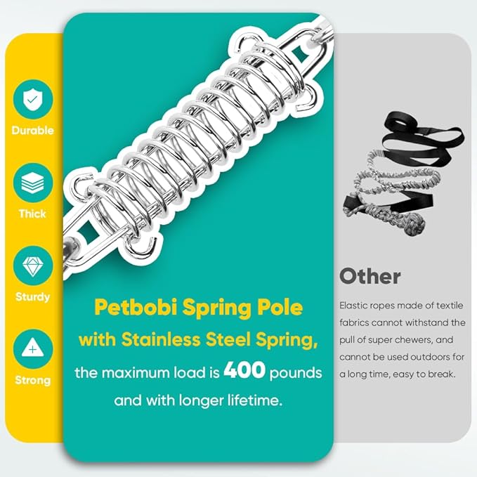 Petbobi Bungee Dog Toy, Outdoor Dog Tug Toy for Pitbull Interactive Exercise, Spring Pole Tug-of-War Toy with Durable Rope, Hanging Toy for Large Dogs to Reduce Boredom, Yellow