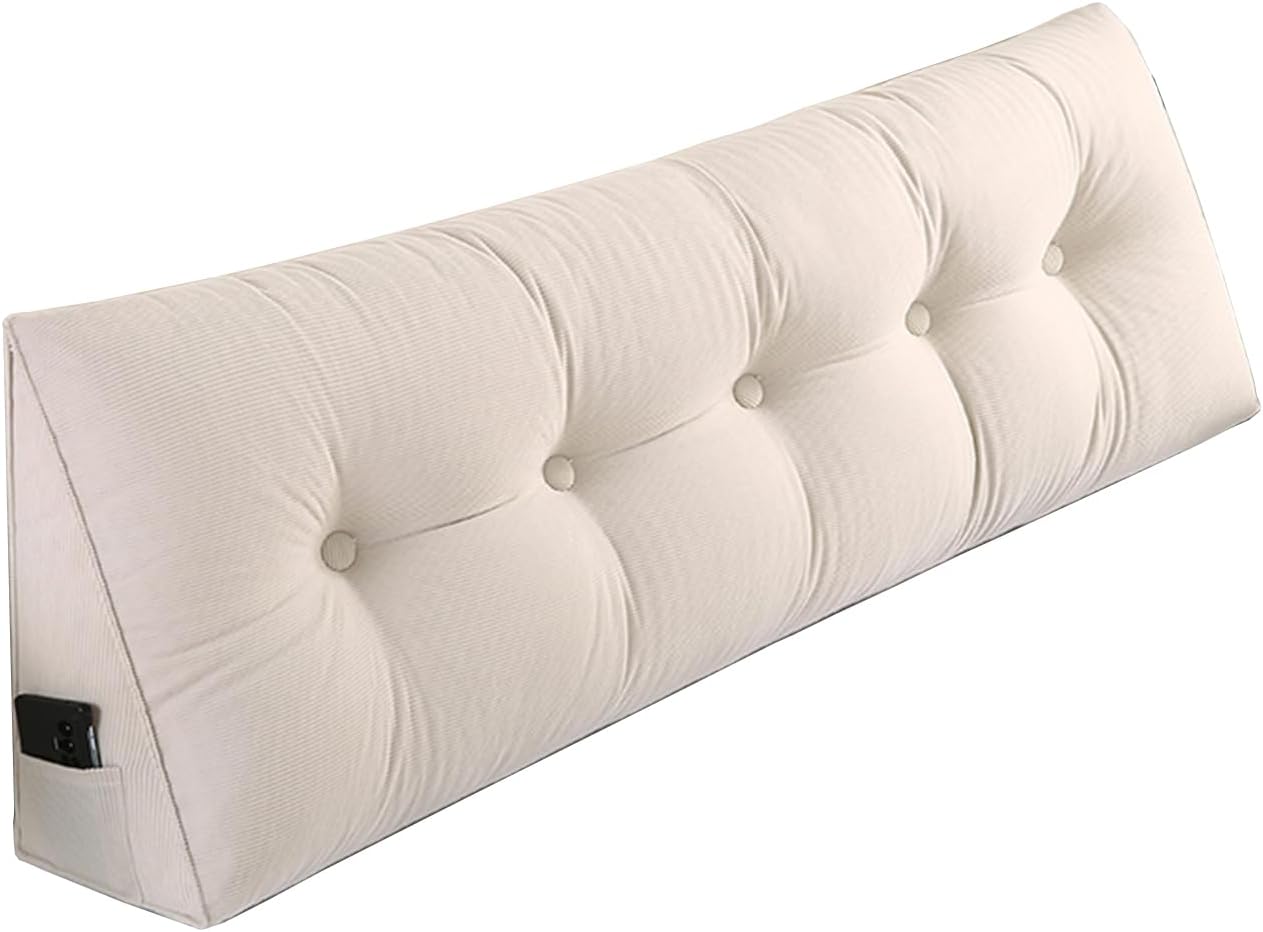 SAMTY Husband headboard Pillow Large Back Rest Support Reading Pillows for Sitting in Bed for Adults Triangle Velvet Wedge Pillow headboard Queen Size, Beige