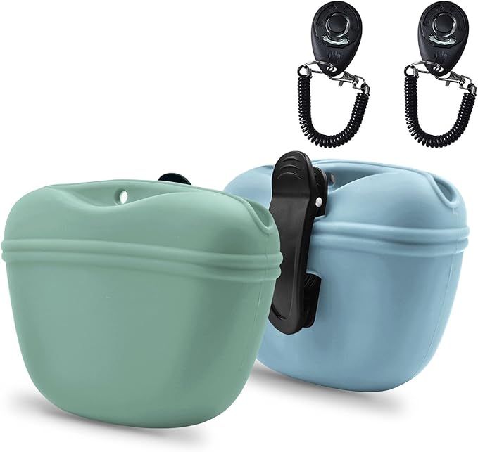 AUDWUD Silicone Dog Treat Pouch,with Dog Training Clicker,Clip on Portable Training Container,Convenient Magnetic Buckle Closing and Waist Clip
