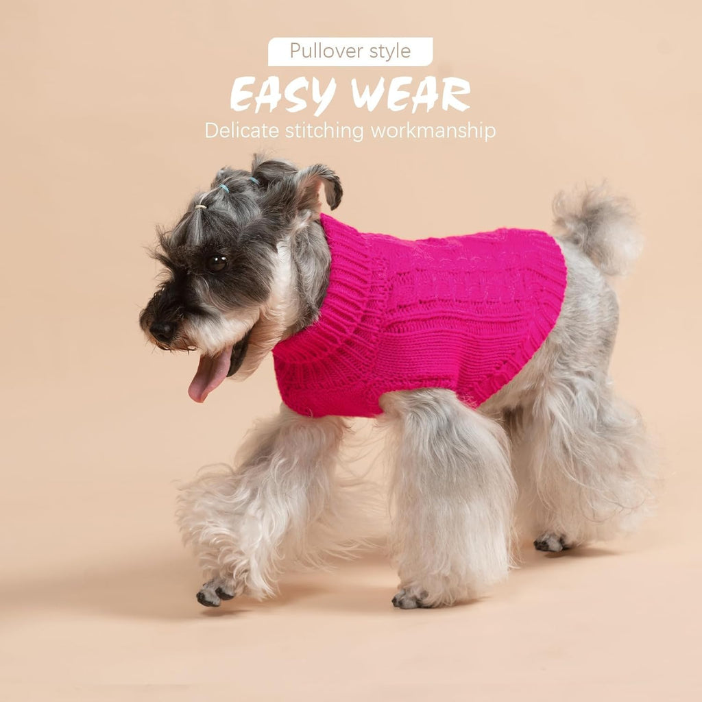 BINGPET Thermal Knitted Dog Sweater for Small Medium Large Dogs,Winter Dog Cat Coat Warm Sweartershirts Outfits,Classic Cable Knit Turtleneck Pullover Dog Jumper Coat Warm Sweartershirts(Rosered,S)