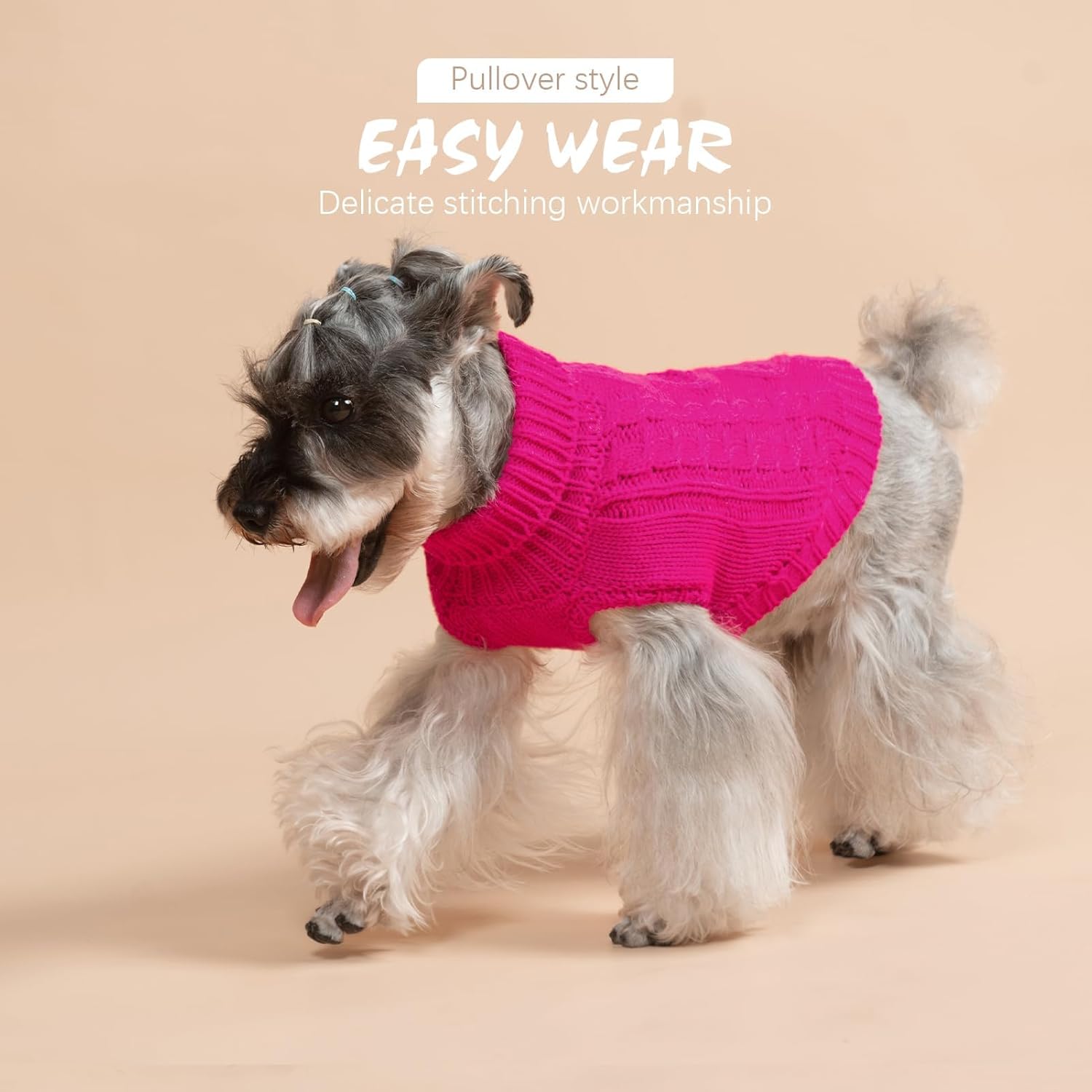 BINGPET Thermal Knitted Dog Sweater for Small Medium Large Dogs,Winter Dog Cat Coat Warm Sweartershirts Outfits,Classic Cable Knit Turtleneck Pullover Dog Jumper Coat Warm Sweartershirts(Rosered,S)