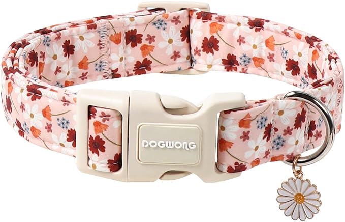 DOGWONG Fall Flower Dog Collar, Orange Flower Dog Collar Adjustable Soft Natural Fabric Girl Pet Dog Collars Cute Puppy Necklace for Small Medium Large Dogs