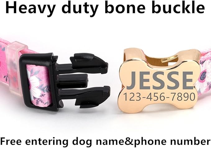 Moonpet Personalized Custom Customized Dog Collar with Engraved ID Dog Name and Phone Number on Bone Buckle/Heavy Duty Adjustable Dog Collars for Puppy X-Small Small Medium Large X-Large Boy Girl Dogs