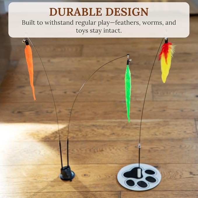 Suction Cup Cat Toys for Indoor Cats Interactive Suction Cup Cat Wand Toy Feather Teaser for Indoor Cats & Kittens Multi Surface Base for Hands Free Play