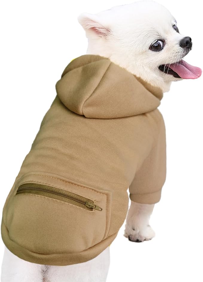 Jecikelon Pet Dog Cold Weather Coat with Pocket Winter Dog Hoodie Warm Puppy Clothes for Small Dogs Chihuahua Clothing (Khaki, Large)