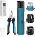 PAPIFFEED Dog Nail Grinder Upgraded with with Dog Nail Trimmers,2 LED Lights, 3-Speed Rechargeable & Quiet - Upgraded Electric Pet Nail Trimmer, Painless Paws Grooming Tool-Bule