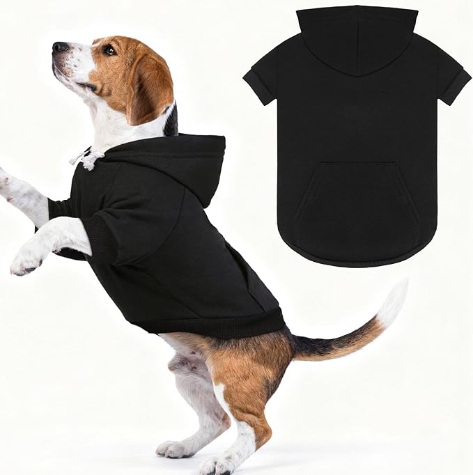 Dog Sweaters,Dog Hoodie,Cozy Fleece Interior Sweatshirt with Hood & Pocket,Leash Hole,Pet Clothes Sweater for Small,Medium,and Large Dogs,Black&2XL