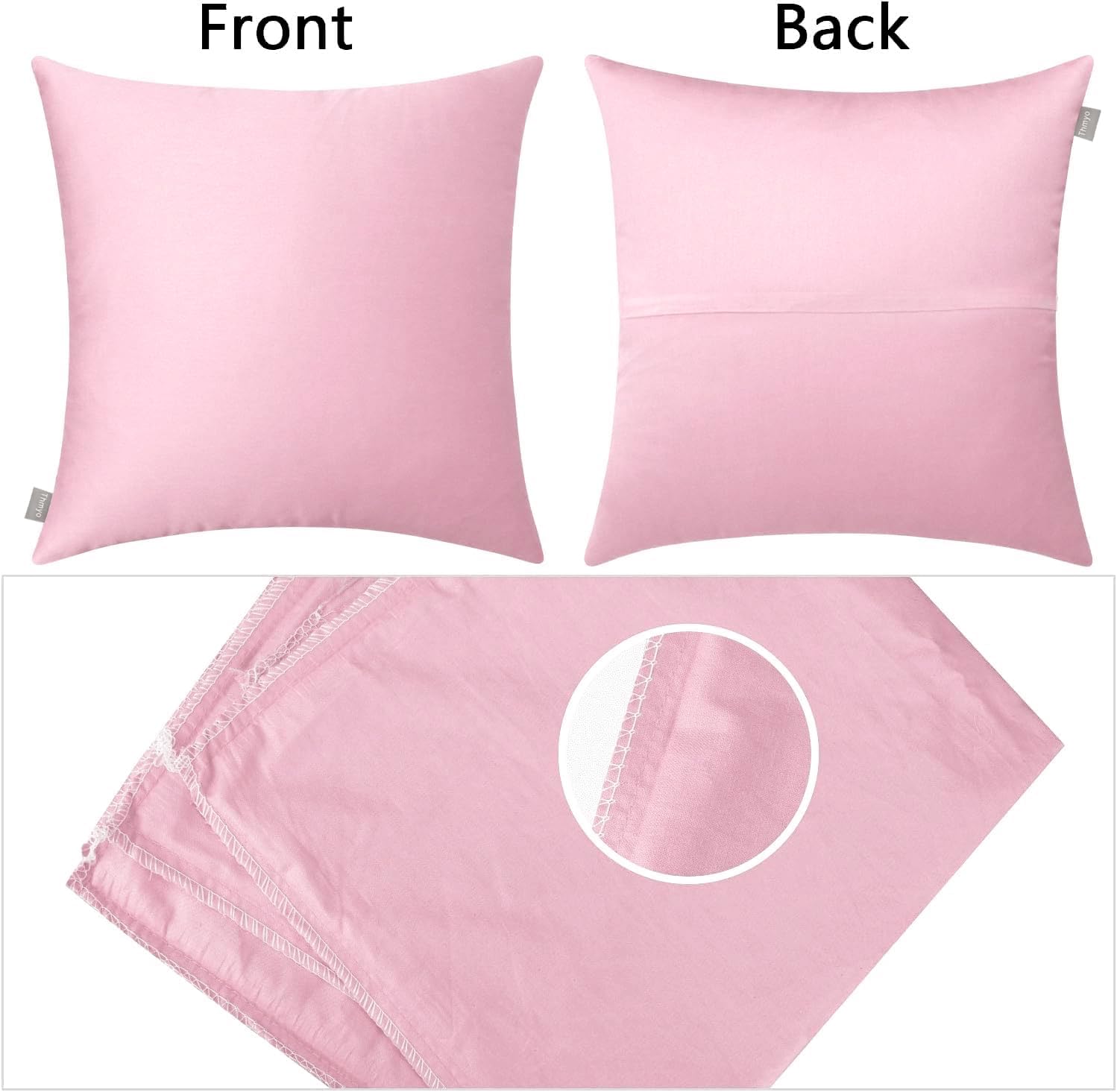 4-Pack 100% Cotton Comfortable Solid Decorative Throw Pillow Case,Thmyo Square Cushion Cover Pillowcase Sublimation Blank Pillow Covers DIY Throw Pillowcase for Sofa Bedroom(24x24 inch/ 60x60cm, Pink)