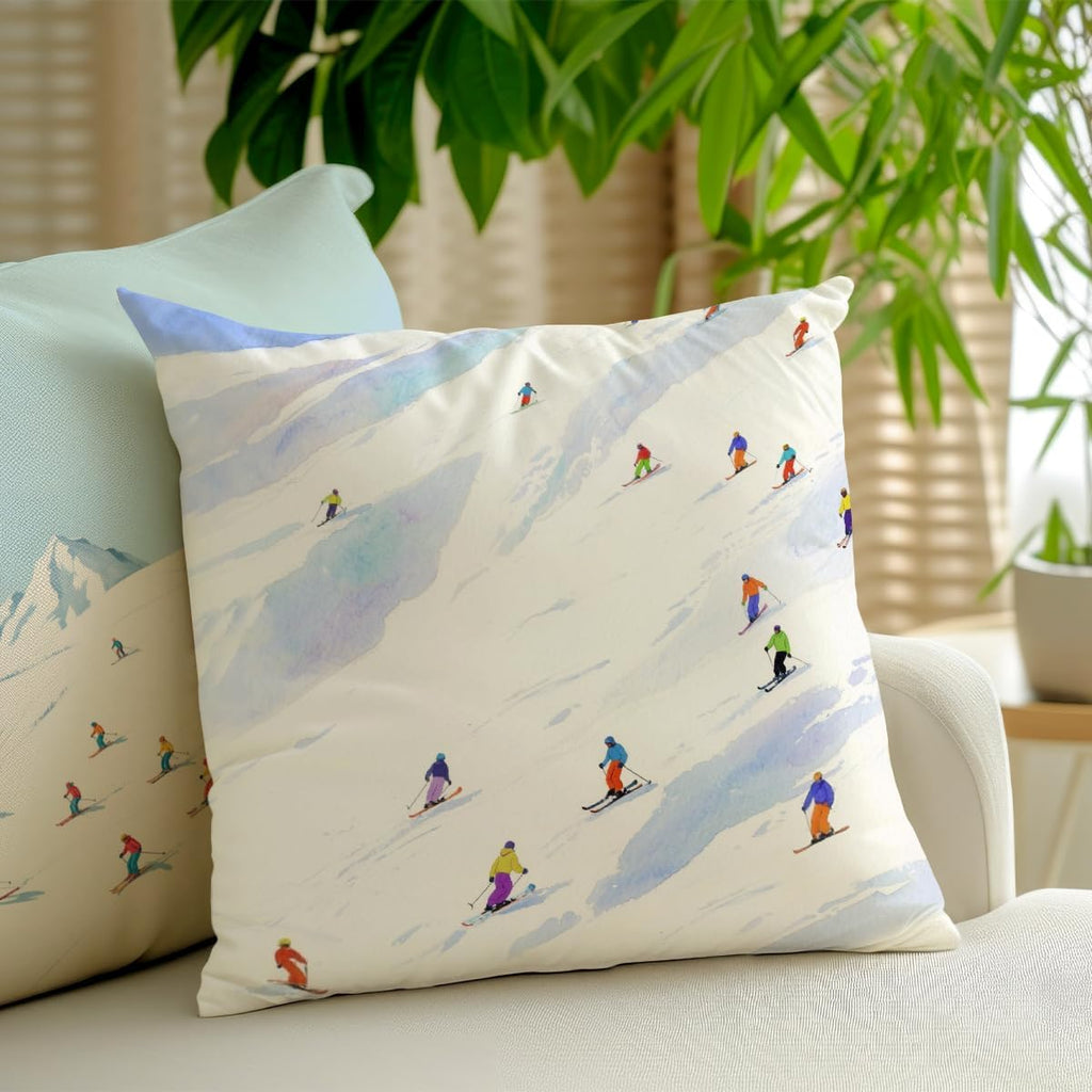 2 Pcs Mountain Ski Lift Throw Pillow Cushion Covers, White Winter Time Snow Landscape Resort Decorative Square Accent Pillow Case, Gifts for Women Friend Sister Coworker Birthday Christmas