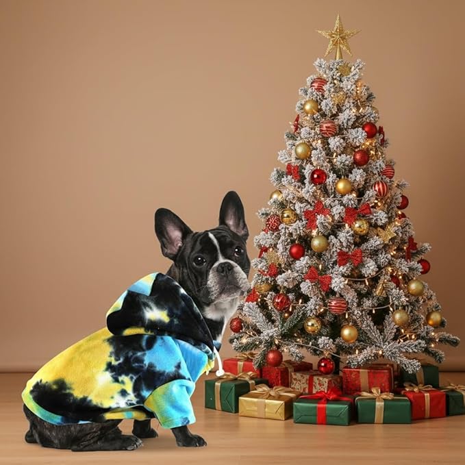 Mklhgty Tie Dye Dog Hoodie, Winter Coat for Small Dogs - Ultra-Soft Adjustable Warm Hood, Breathable Comfort Fabric for Daily Use