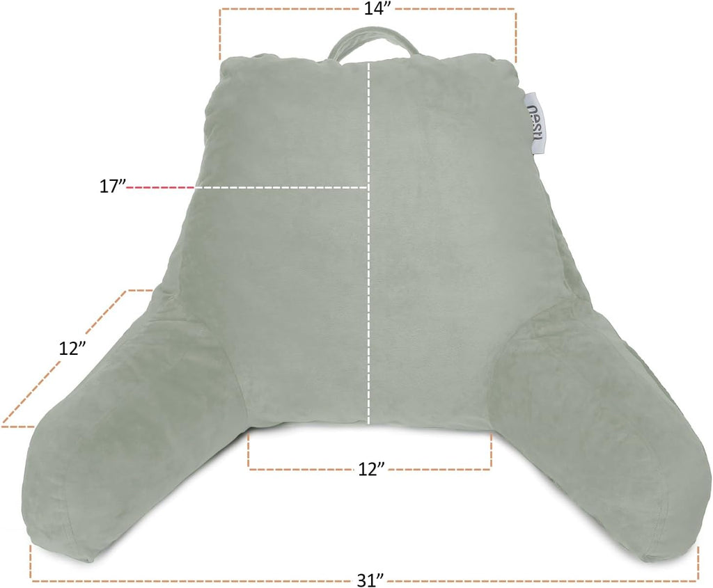 Nestl Reading Pillow with Shredded Memory Foam, Designed for Sitting Up in Bed and Couch, Back and Arms Adjustable Support for Adult & Teens Backrest Pillows for Reading with Washable Cover Sage Green
