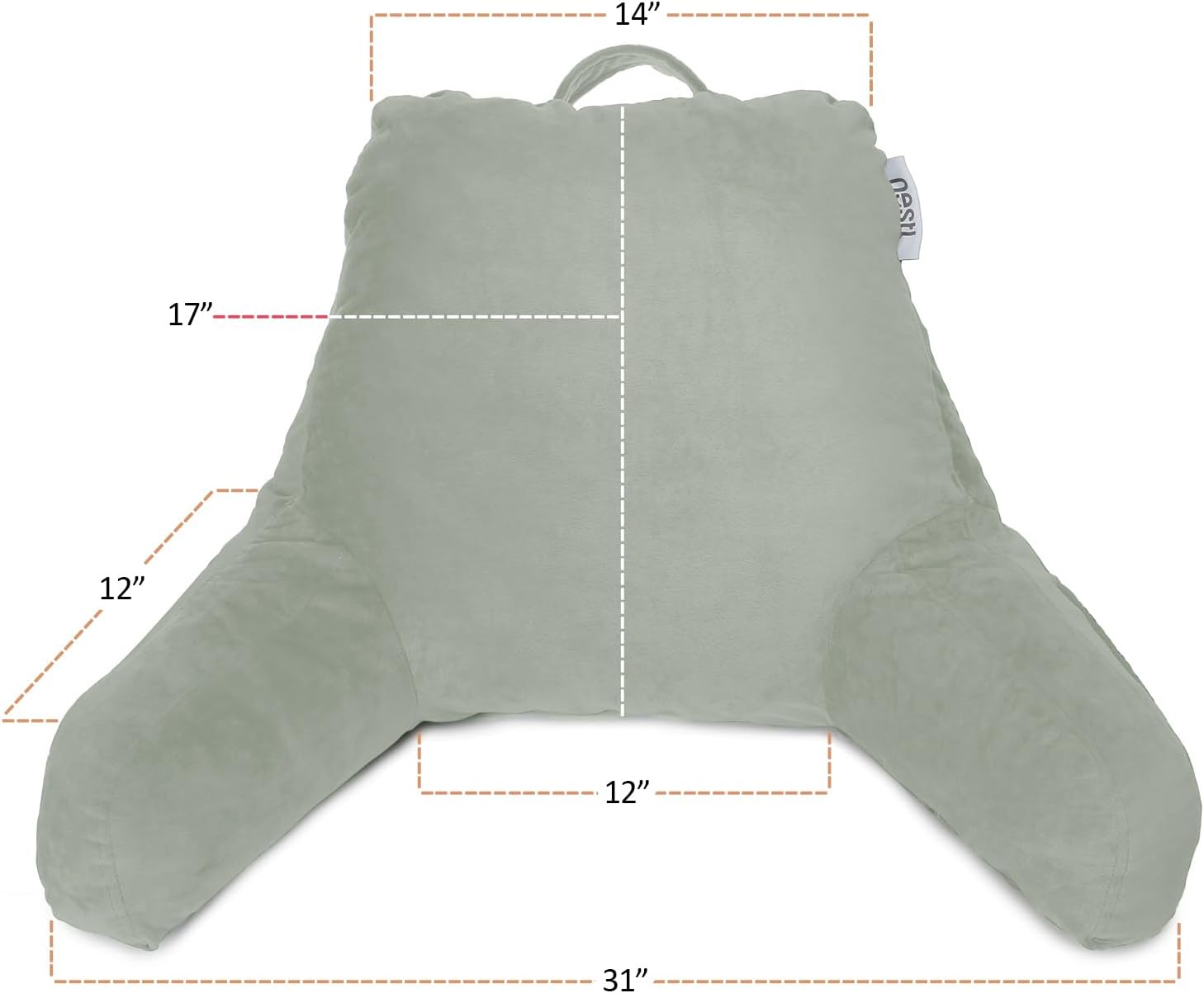 Nestl Reading Pillow with Shredded Memory Foam, Designed for Sitting Up in Bed and Couch, Back and Arms Adjustable Support for Adult & Teens Backrest Pillows for Reading with Washable Cover Sage Green