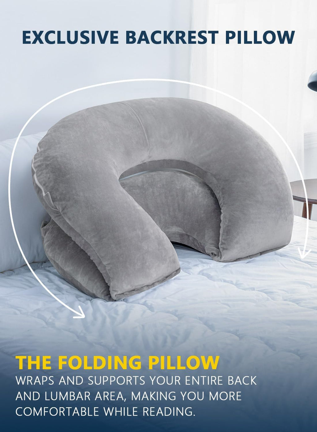 INSEN Reading Pillow, Back Pillow for Sitting in Bed and Couch, Gaming Pillow for Adults, Sit Up Support for Bed (Grey, Upgraded)