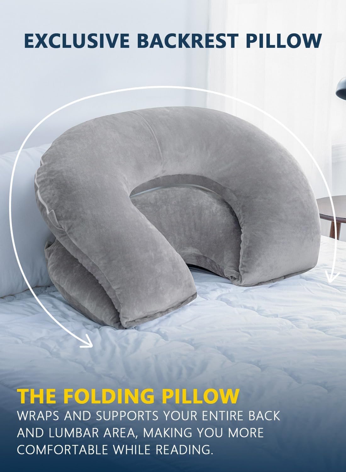 INSEN Reading Pillow, Back Pillow for Sitting in Bed and Couch, Gaming Pillow for Adults, Sit Up Support for Bed (Grey, Upgraded)