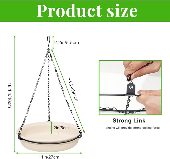 Hanging Bird Bath for Outdoors, Bird Feeder Bowl for Outdside, Birdbath Water Feeder Tray for Backyard Garden Yard Patio Decoration (White)