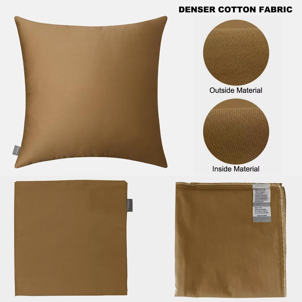 4-Pack 100% Cotton Comfortable Solid Decorative Throw Pillow Case,Thmyo Square Cushion Cover Pillowcase Sublimation Blank Pillow Covers DIY Throw Pillowcase for Sofa(16x16 inch/ 40x40cm,Light Coffee)