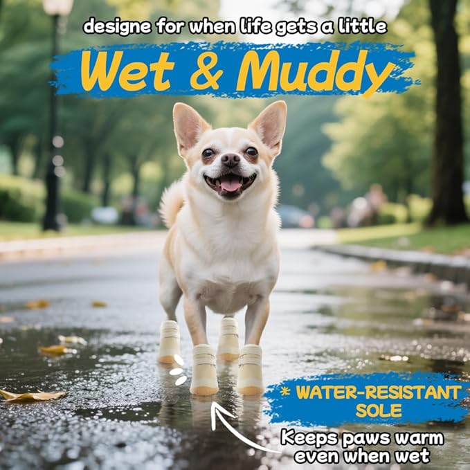 Dog Shoes for Small Dogs, Breathable Dog Boots Paw Protector for Hot Pavement Winter Snow, Dog Booties with Rugged Anti-Slip Sole for Hardwood Floors Outdoor Walking Light Khaki Size 1