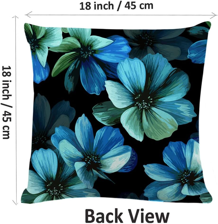 Decorative Square Throw Pillow Covers Hawaiian Style Blue Aqua Hibiscus Blossom Flower Pattern Couch Sofa Bed Pillow Covers Cushion Cases 18x18 inch