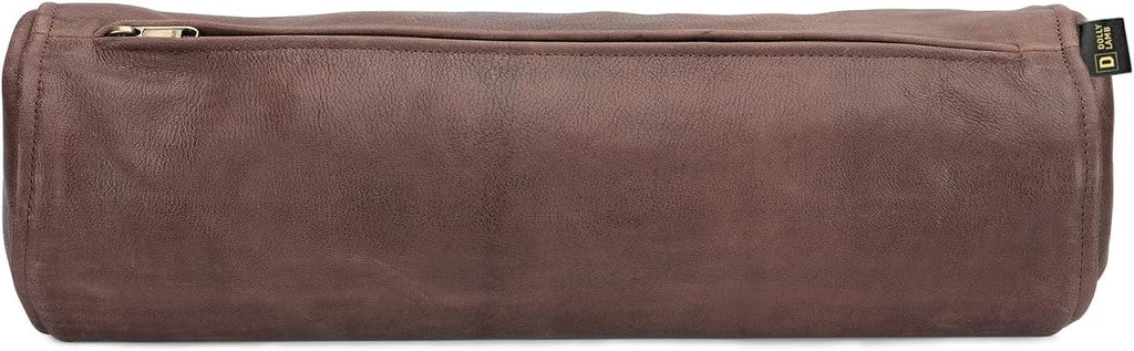 D DOLLY LAMB Goat Leather Cylindrical Cushion Covers - Round Cervical Roll Cylinder Bolster Pillow Cover | Designed for Head, Neck, Back, and Legs, 5x16 Inches - Chiku Brown Pack of 1