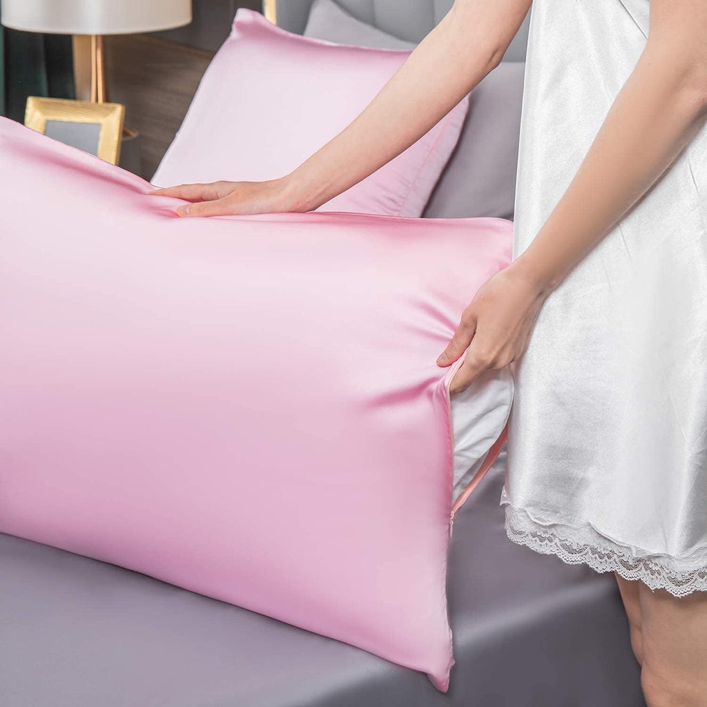 Mulberry Silk Pillowcase for Hair and Skin,Standard Size Cooling Silk Pillow Case with Hidden Zipper,Allergen Proof Dual Sides Soft Breathable Smooth Silk Pillow Cover for Women(King,Pink)