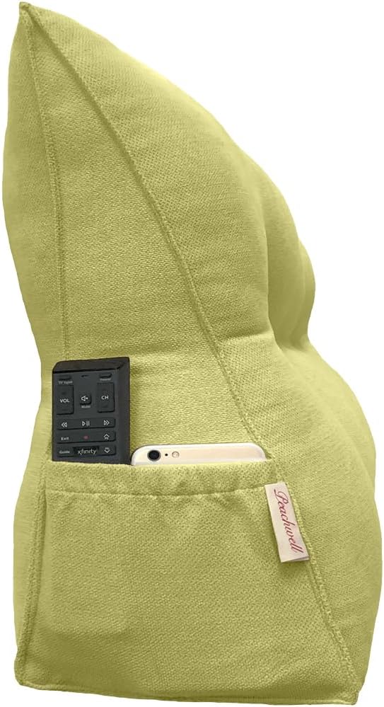 Triangular Reading Bed Rest Pillow Large Bolster Cushion Headboard Backrest Wedge Pillow with Removable Cover and Two Large Side Pockets (Lime, Queen: 59 x 8 x 20 inches)
