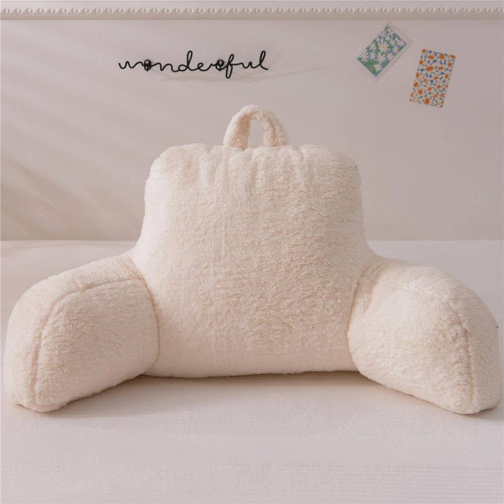 NTBED Sherpa Reading Pillow for Backrest with Arms, Kids Adult Bed Rest Pillow Back Support for Sitting Up in Bed Chair Pillow(White)
