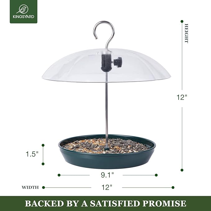 Kingsyard Adjustable Platform Bird Feeder for Outdoors Hanging, Metal Tray Bird Feeder with Dome Top, Attract Bluebirds Cardinals Goldfinches (Green)