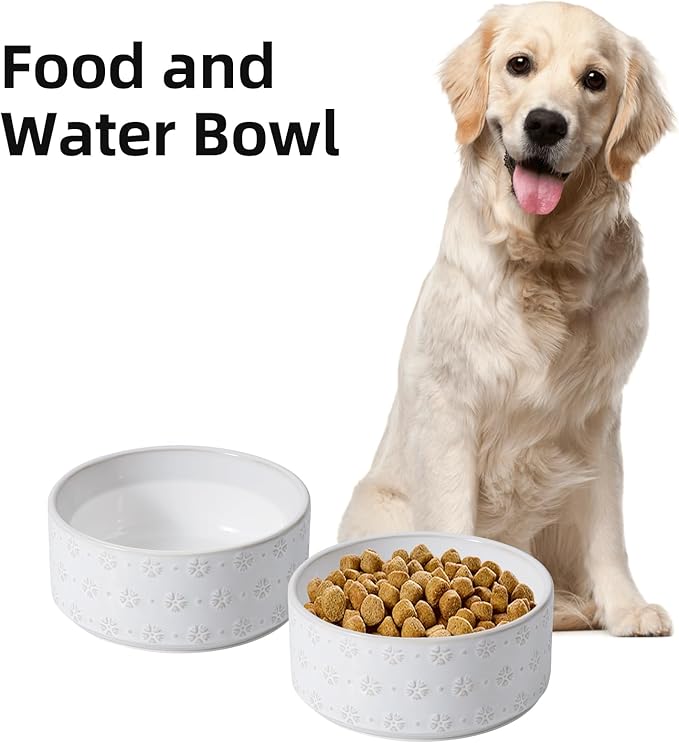 7.3inch Ceramic Dog Bowl, Food and Water Bowl for Medium Breed Dog, Pet Bowl for Replacement (Single Bowl, Arctic White)