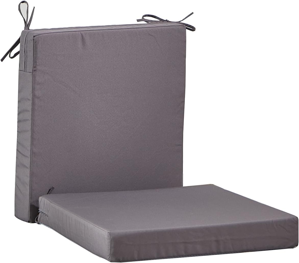 SAMTY 18.5 x 16 Inch Outdoor Chair Cushions for Patio Furniture, UV Resistant Non Slip Waterproof Replacement Patio Seat Cushion with Ties Set of 2, Dark Grey